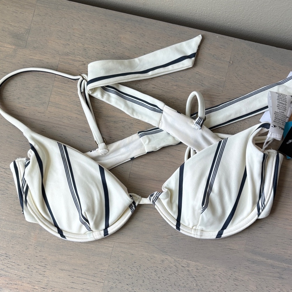 O'Neill White Bikini Top with Navy Stripes